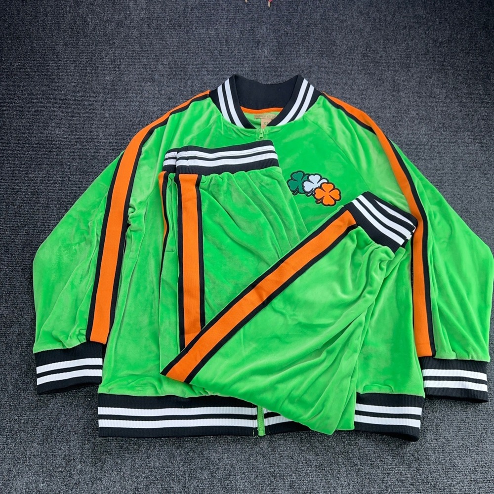 Jolly Knits St Patricks Day Velour Tracksuit Green Orange XL Zip Jacket Joggers